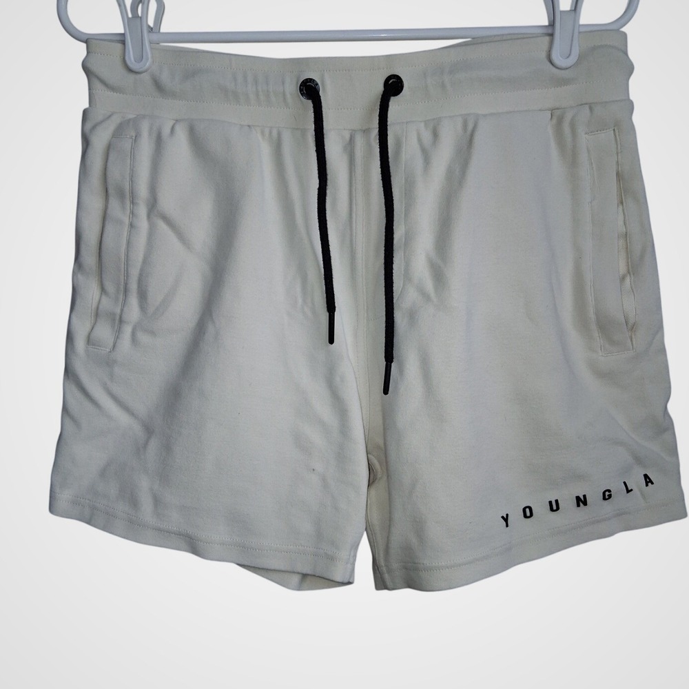 YoungLA Athletic Sweat Shorts Cream Large Drawstring Athleisure EUC
